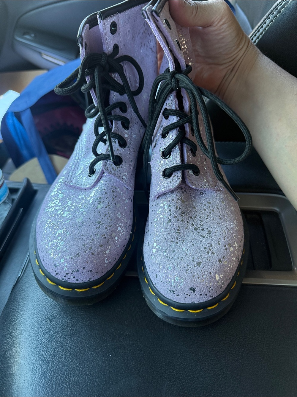Dr. Martens Lilac Glitter Lace-Up Boots with Black Laces